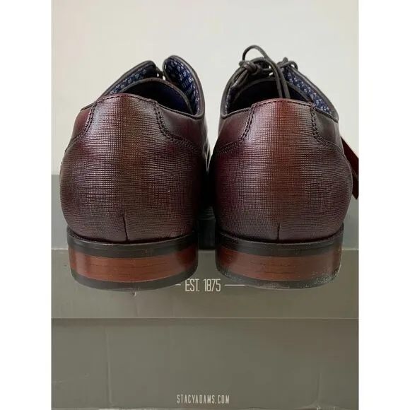 Stacy Adams Mens Kallum Burgundy Cap‎ Toe Leather Lace-Up Dress Shoes Sz 10.5W