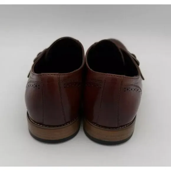 Stacy Adams Men's Leather Monk Strap Dress Shoes 10M Brown Brogue Cap Toe