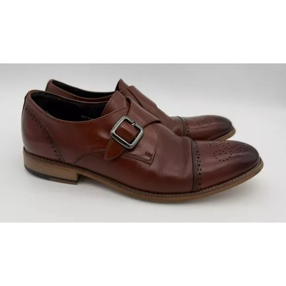 Stacy Adams Men's Leather Monk Strap Dress Shoes 10M Brown Brogue Cap Toe