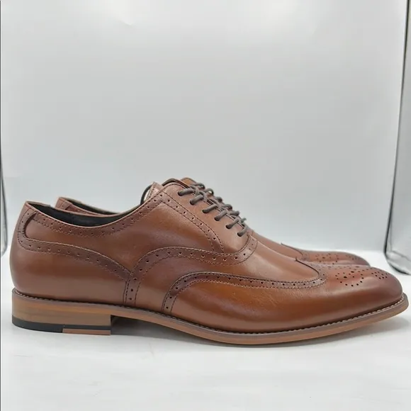Stacy Adams Sz 12 Dunbar Brown Leather Oxford Shoes with Brogue Detailing NIB