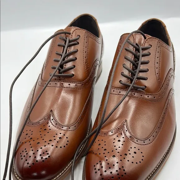 Stacy Adams Sz 12 Dunbar Brown Leather Oxford Shoes with Brogue Detailing NIB
