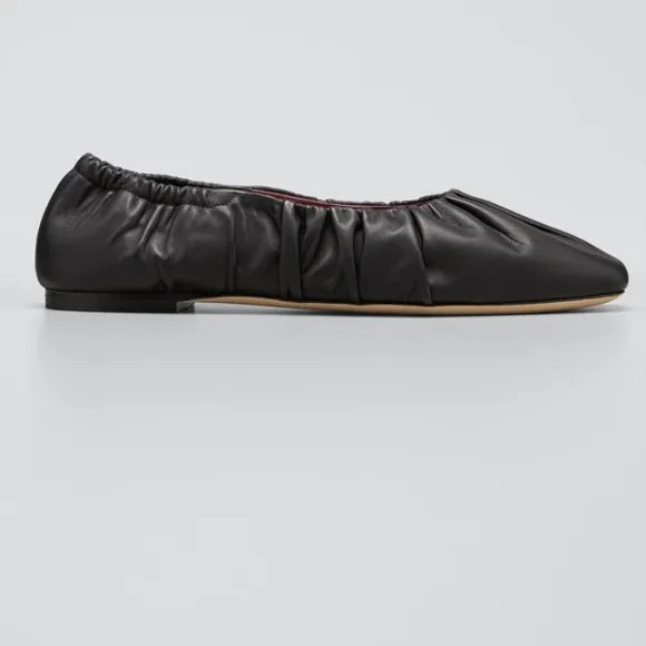 STAUD Tuli rouched black leather ballet flats size 36