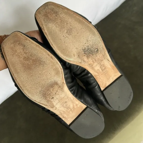 STAUD Tuli rouched black leather ballet flats size 36