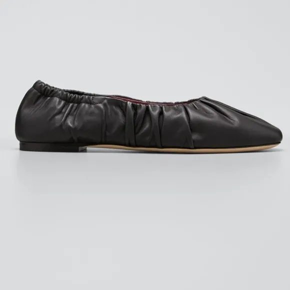 STAUD Tuli rouched black leather ballet flats size 36