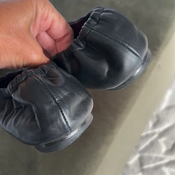 STAUD Tuli rouched black leather ballet flats size 36