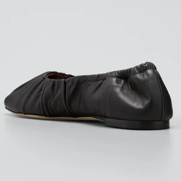 STAUD Tuli rouched black leather ballet flats size 36