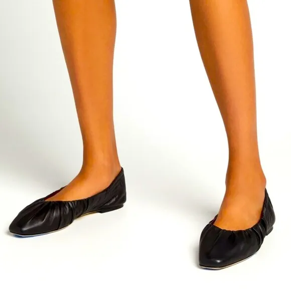 STAUD Tuli rouched black leather ballet flats size 36