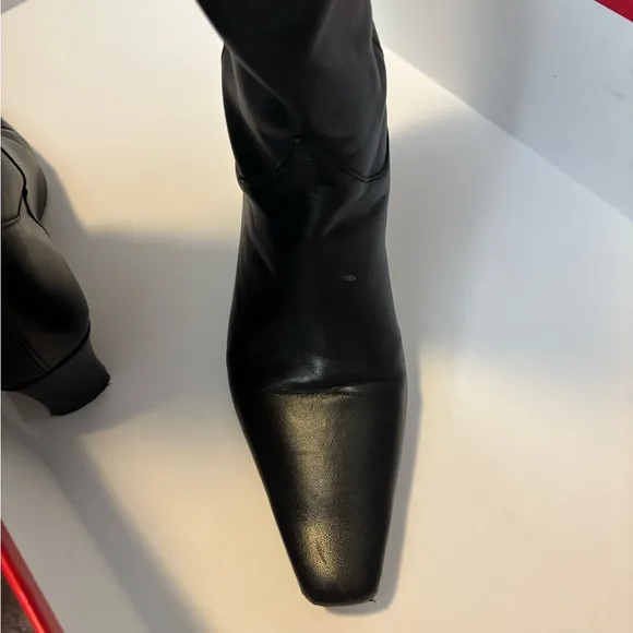 STAUD Wally Black Heeled Boots with Sleek Leather Finish 7.5