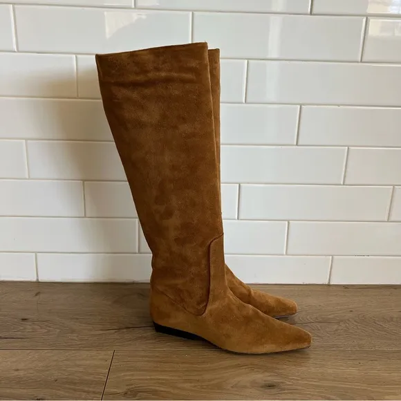 STAUD Wally Flat Boots Tan Suede 37