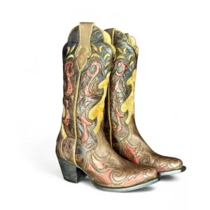 Sterling River Heeled Cowboy Boots Women's 6 B Square Toe Ornate Leather Chopout