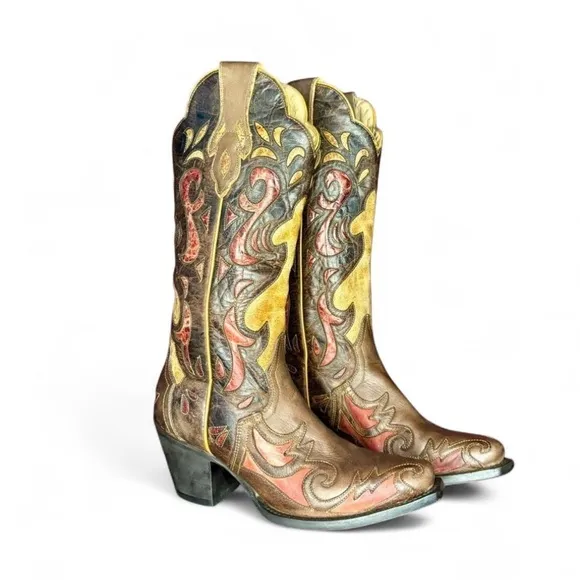 Sterling River Heeled Cowboy Boots Women's 6 B Square Toe Ornate Leather Chopout