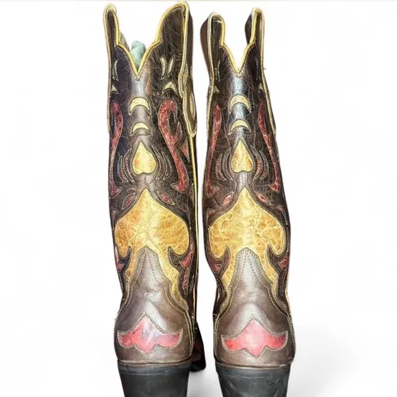 Sterling River Heeled Cowboy Boots Women's 6 B Square Toe Ornate Leather Chopout