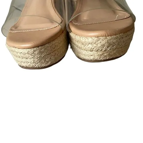 STEVE MADDEN Clear Strap Wedge Espadrilles Sandals Tan 38