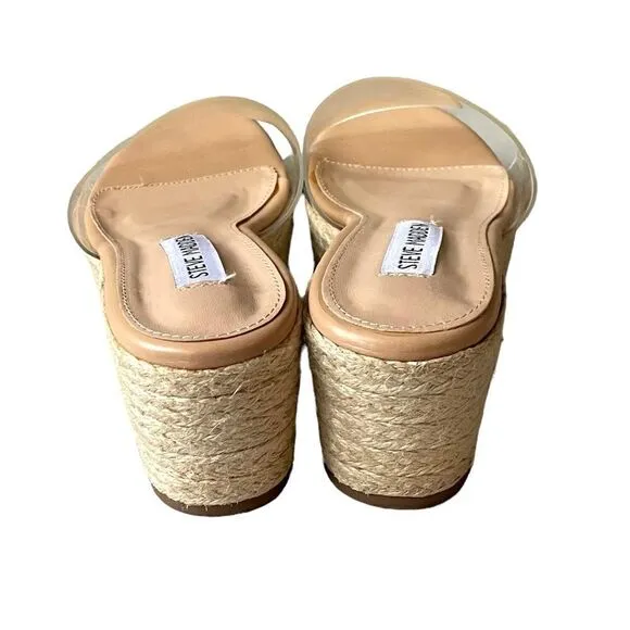 STEVE MADDEN Clear Strap Wedge Espadrilles Sandals Tan 38