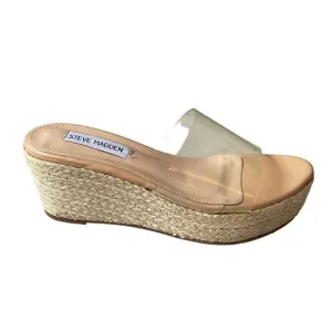 STEVE MADDEN Clear Strap Wedge Espadrilles Sandals Tan 38