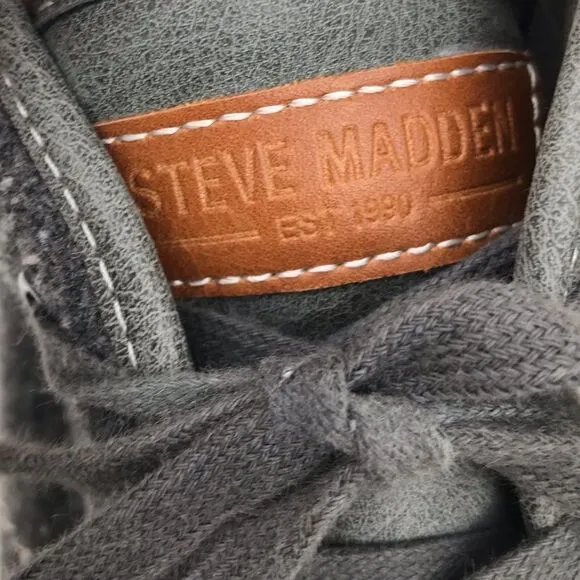 Steve Madden Fendale Gray Leather Mottled Wool Lace Up Ankle Sneaker Shoes