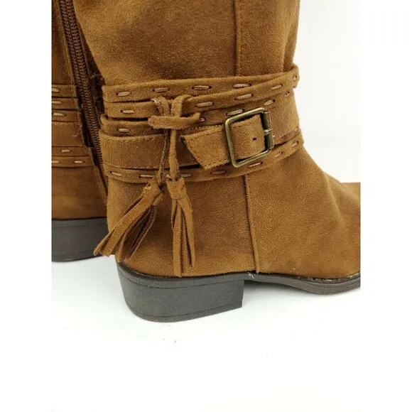 Steve Madden Girls JBRAYLIN Knee High Zipper Western Boots Tan Brown Size 4