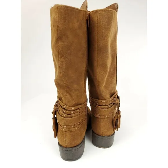 Steve Madden Girls JBRAYLIN Knee High Zipper Western Boots Tan Brown Size 4