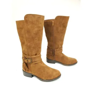 Steve Madden Girls JBRAYLIN Knee High Zipper Western Boots Tan Brown Size 4