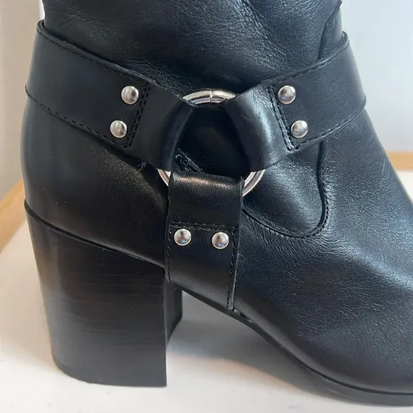 Steve Madden Jiffie Black Leather Moto Biker Boots Size 6.5