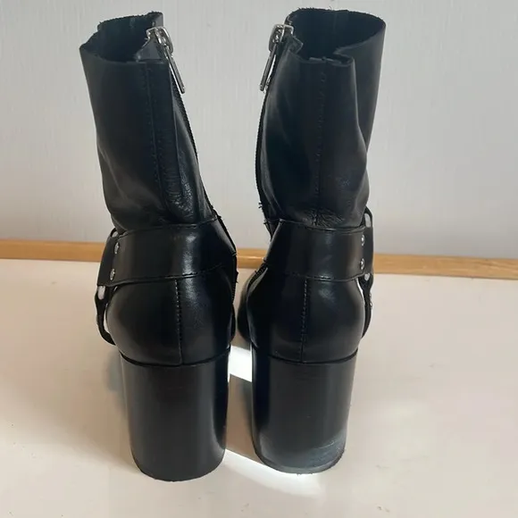 Steve Madden Jiffie Black Leather Moto Biker Boots Size 6.5