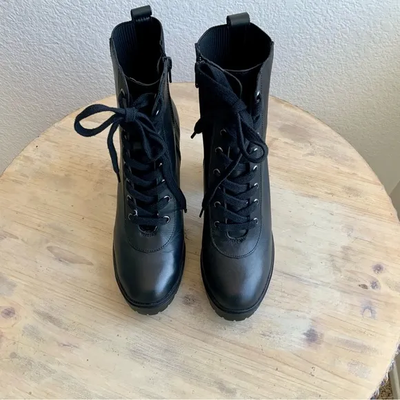 Steve Madden, Latch, Black, Leather Combat Boots, Sz 9