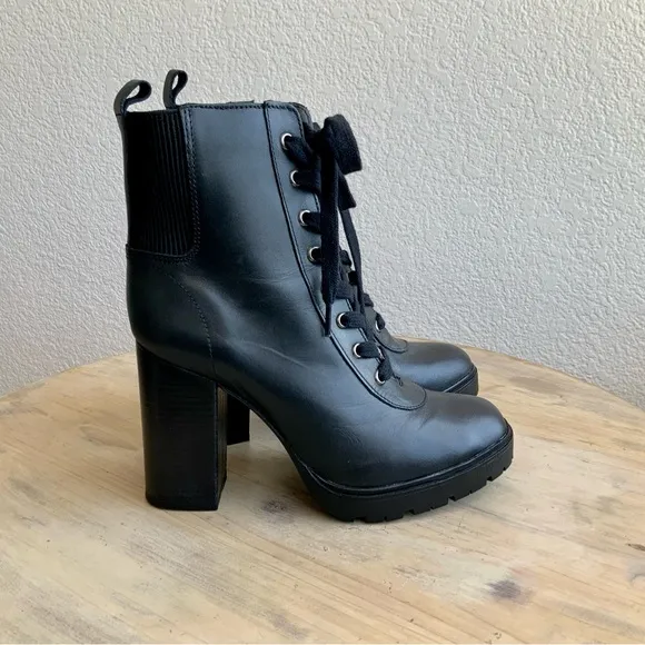 Steve Madden, Latch, Black, Leather Combat Boots, Sz 9