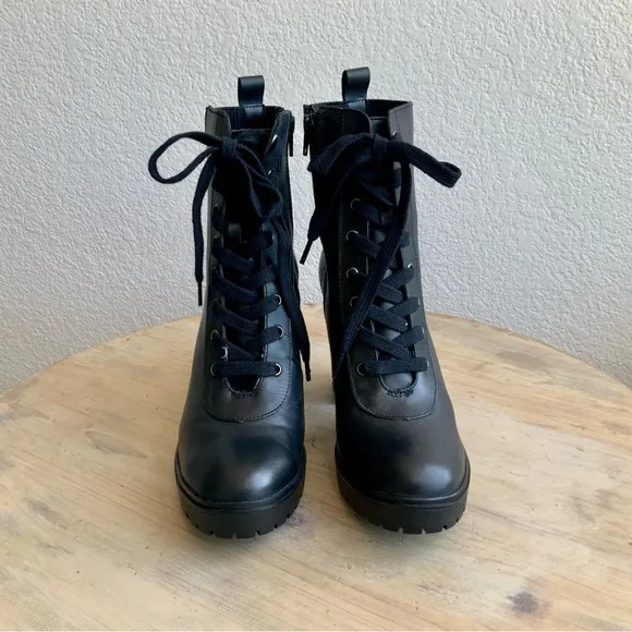 Steve Madden, Latch, Black, Leather Combat Boots, Sz 9