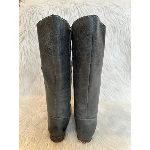 Steve Madden Perrin Tall Lace-Up Military Boots Leather Knee High Flat, Gray