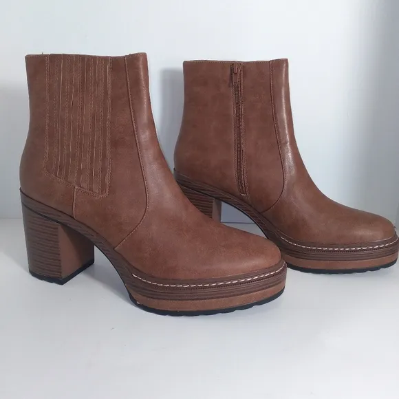 Steve Madden Sarcastic Brown Faux Leather Platform Ankle Boots Size-11
