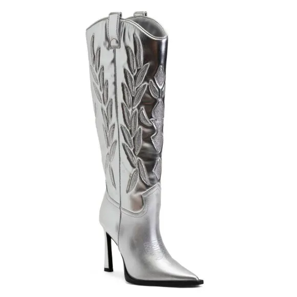 STEVE MADDEN Silver Kinzee Heeled Cowboy Boots