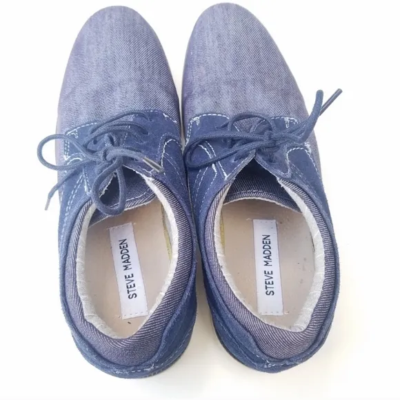 STEVE MADDEN Stoker Denim &amp; Suede Oxford Lace-up Shoes Size 7
