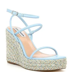 Steve Madden Women's &quot;Unify&quot; Light Blue Platform Wedge Sandals Size 9. Shiny