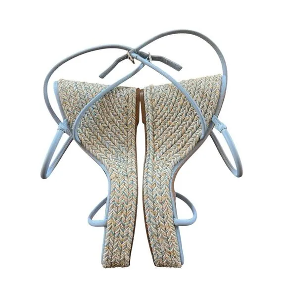Steve Madden Women's &quot;Unify&quot; Light Blue Platform Wedge Sandals Size 9. Shiny