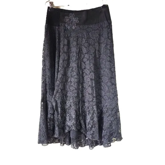 Stiletto Hi-Lo Black Lace Skirt Size 6    Vintage 90's     Made in the USA