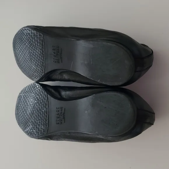 Stuart Weitzman &quot;Giveable&quot; Black Leather &amp; Elastic Ballet Flats