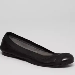 Stuart Weitzman &quot;Giveable&quot; Black Leather &amp; Elastic Ballet Flats