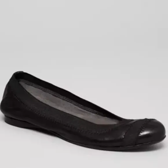 Stuart Weitzman &quot;Giveable&quot; Black Leather &amp; Elastic Ballet Flats