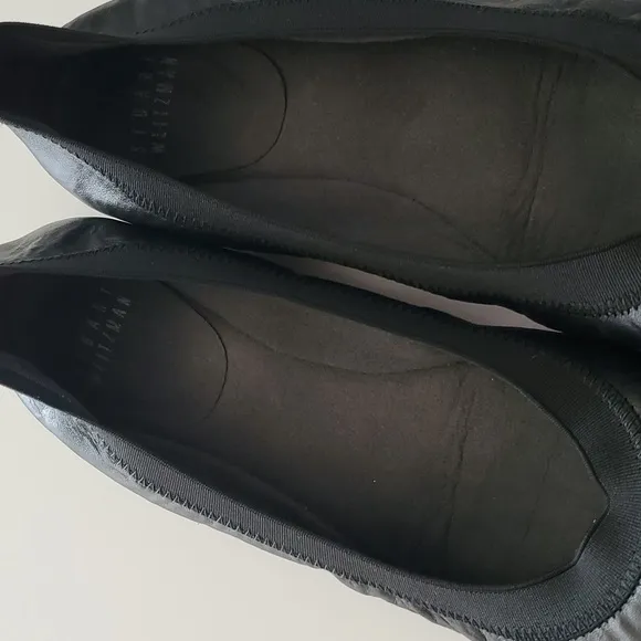 Stuart Weitzman &quot;Giveable&quot; Black Leather &amp; Elastic Ballet Flats