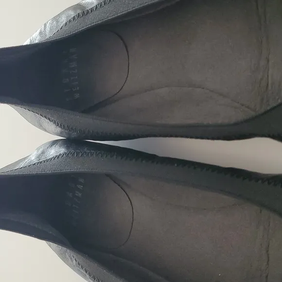Stuart Weitzman &quot;Giveable&quot; Black Leather &amp; Elastic Ballet Flats