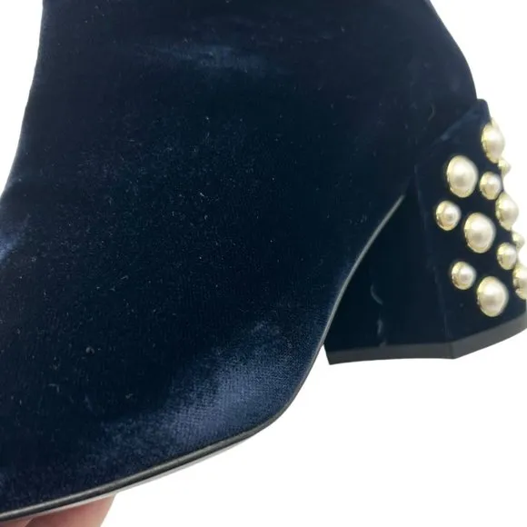Stuart Weitzman Bacari Navy Velvet Pearl Heeled Boots