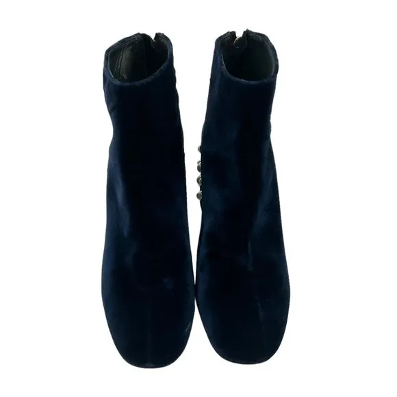 Stuart Weitzman Bacari Navy Velvet Pearl Heeled Boots