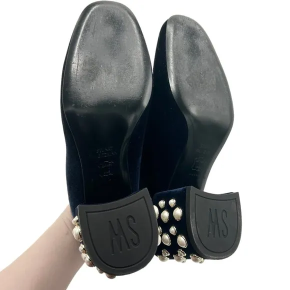 Stuart Weitzman Bacari Navy Velvet Pearl Heeled Boots