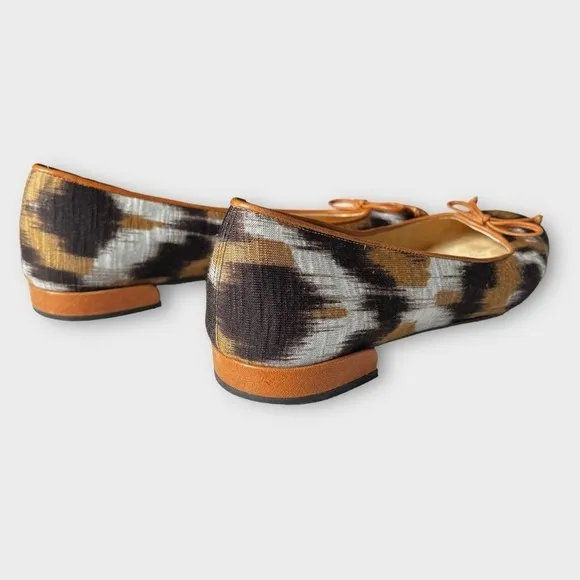 Stuart Weitzman Ballerina Flats Shoes Fabric Top Leather Liner Bow Tie Flats 7