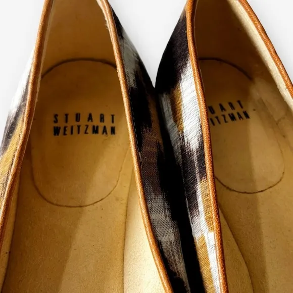 Stuart Weitzman Ballerina Flats Shoes Fabric Top Leather Liner Bow Tie Flats 7