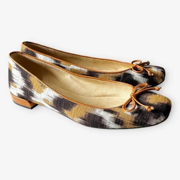 Stuart Weitzman Ballerina Flats Shoes Fabric Top Leather Liner Bow Tie Flats 7