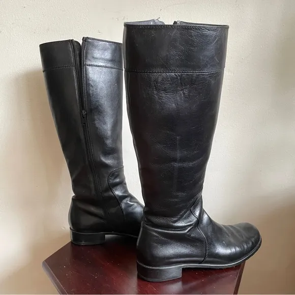 Stuart Weitzman Black Calf Knee High Leather Riding Boots Classic zipper Sz 6.5