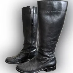 Stuart Weitzman Black Calf Knee High Leather Riding Boots Classic zipper Sz 6.5