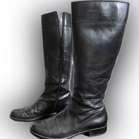 Stuart Weitzman Black Calf Knee High Leather Riding Boots Classic zipper Sz 6.5