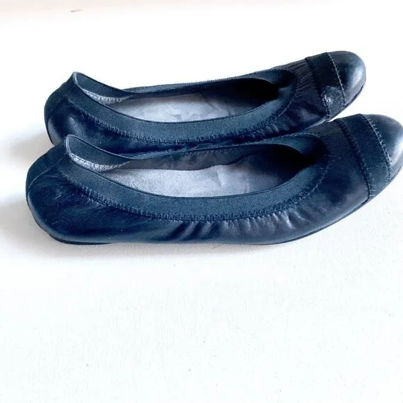 Stuart Weitzman Black Leather Elastic Ballerina Flats 7